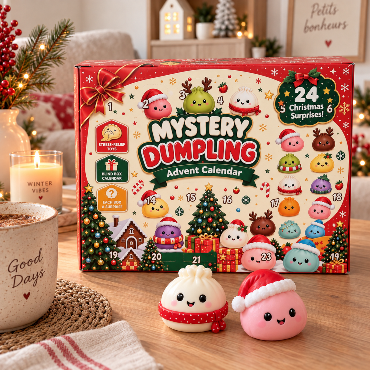 Calendrier de l'Avent Squish Chou dans une ambiance cosy de décembre